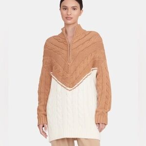 STAUD Hampton Colorblocked Cable Knit Longline Sweater